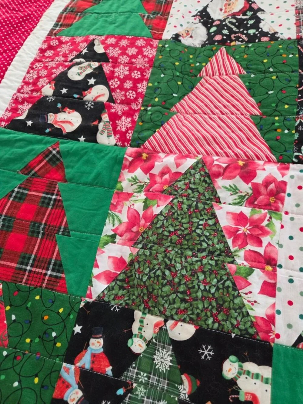 Handmade Patchwork Quilt Blanket Christmas Tree & Santa Pattern Cotton